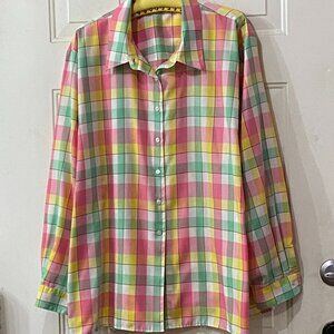 Foxcroft Wrinkle Free Sz 24W Womens Blouse Shirt Long Sleeve Multicolor Check